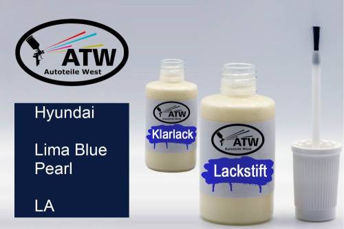 Hyundai, Lima Blue Pearl, LA: 20ml Lackstift + 20ml Klarlack - Set, von ATW Autoteile West.